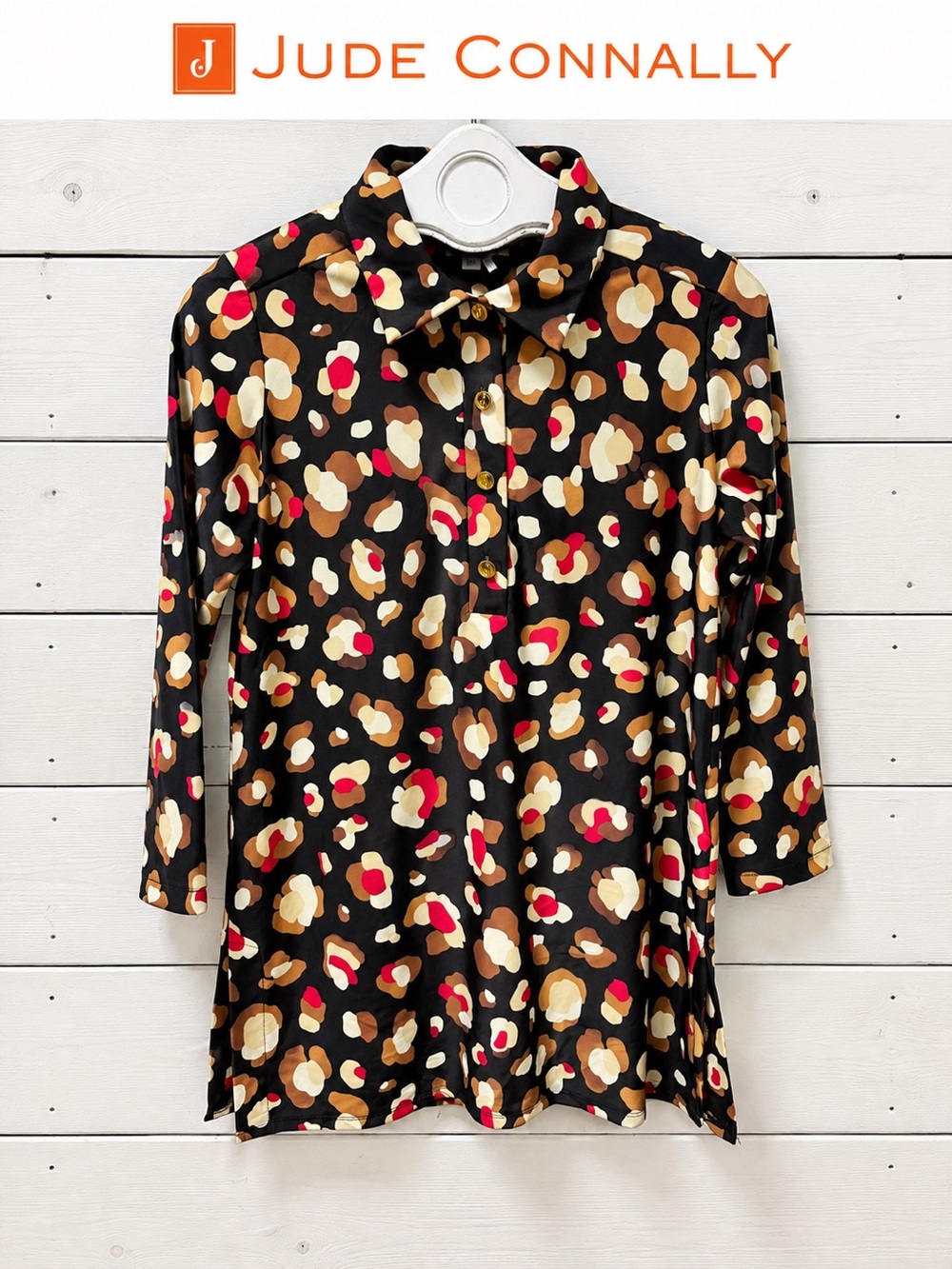 Jude Connally Printed Tunic Top Gold Buttons – Size M